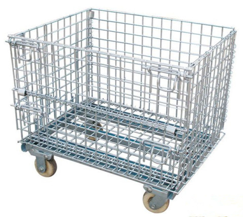 Collapsible wire container with wheels